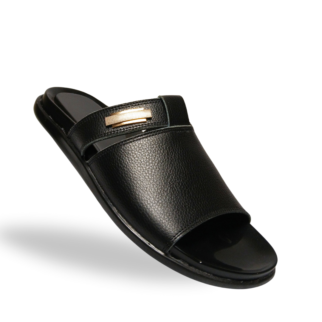 Shop premium men's black leather slippers in Pakistan! Enjoy comfort, style & the best price. Free shipping & easy returns. Upgrade your footwear today!