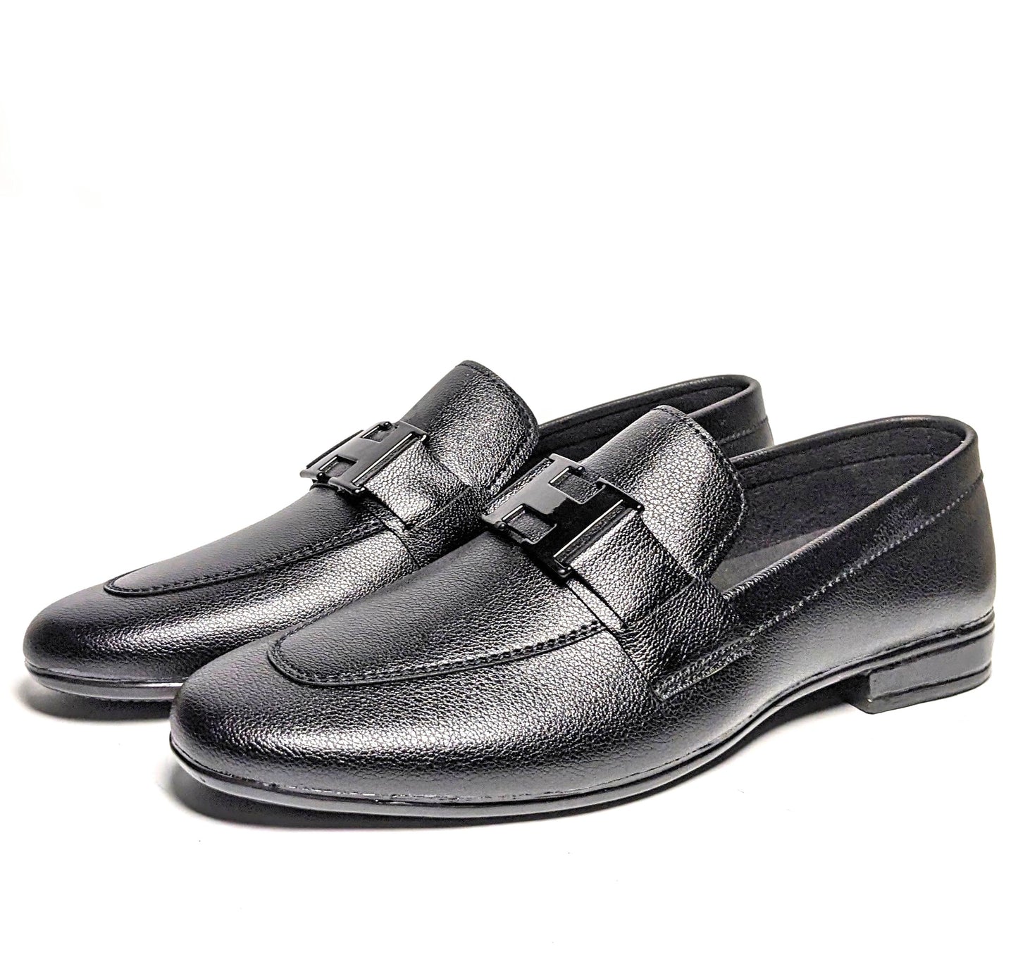 FL-02 Black Grain Leather H-Buckle Loafers for Men - Premium Formal & Casual Loafers | Best Price in Pakistan