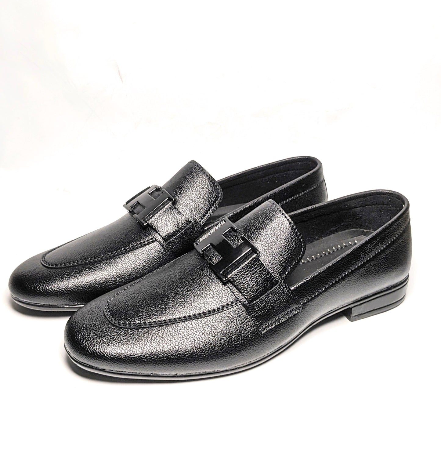 FL-02 Black Grain Leather H-Buckle Loafers for Men - Premium Formal & Casual Loafers | Best Price in Pakistan