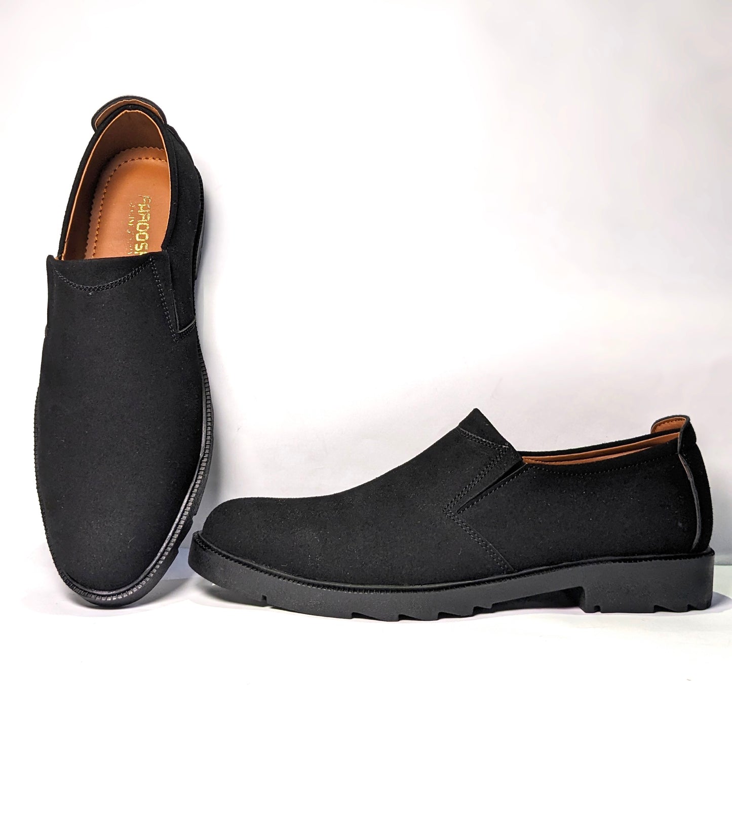 Premium Black Leather Slip-on Dress shoes for Men in Pakistan - Black Suede leather formal shoes for men