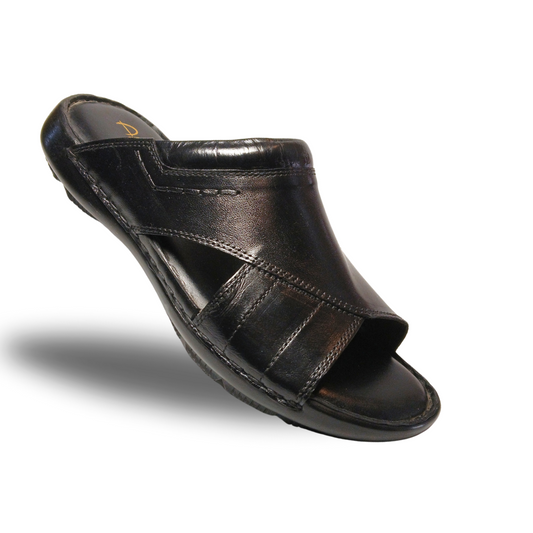 Men's Black Leather Slippers for Eid - Premium Stylish Men's Leather Slippers in Pakistan | Comfortable & Durable Slippers for Men