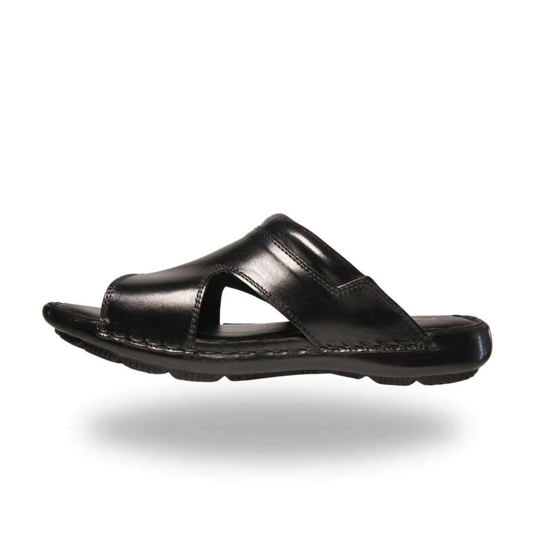 Men's Black Leather Slippers for Eid - Premium Stylish Men's Leather Slippers in Pakistan | Comfortable & Durable Slippers for Men