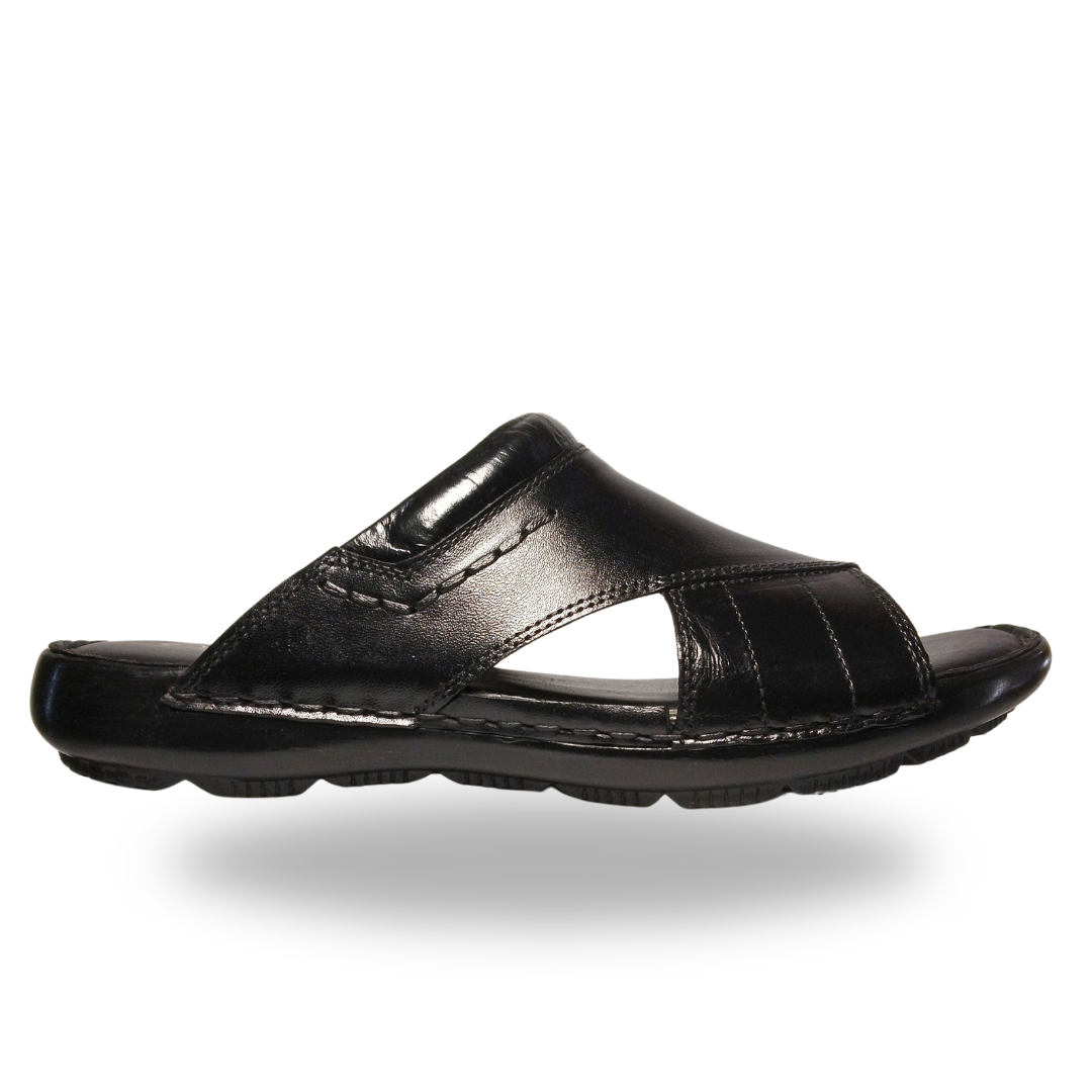 Men's Black Leather Slippers for Eid - Premium Stylish Men's Leather Slippers in Pakistan | Comfortable & Durable Slippers for Men