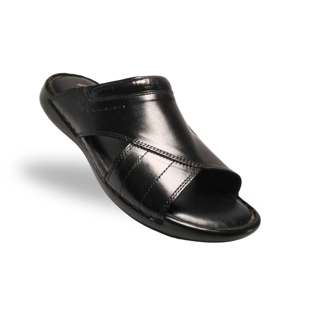 Men's Black Leather Slippers for Eid - Premium Stylish Men's Leather Slippers in Pakistan | Comfortable & Durable Slippers for Men