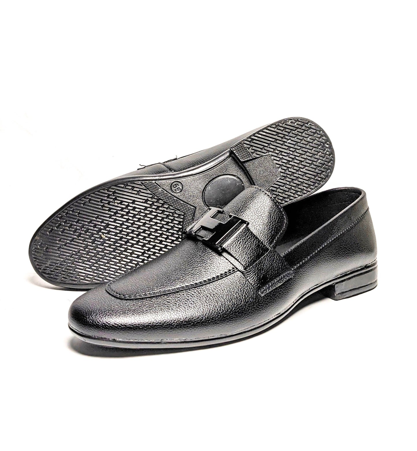 FL-02 Black Grain Leather H-Buckle Loafers for Men - Premium Formal & Casual Loafers | Best Price in Pakistan