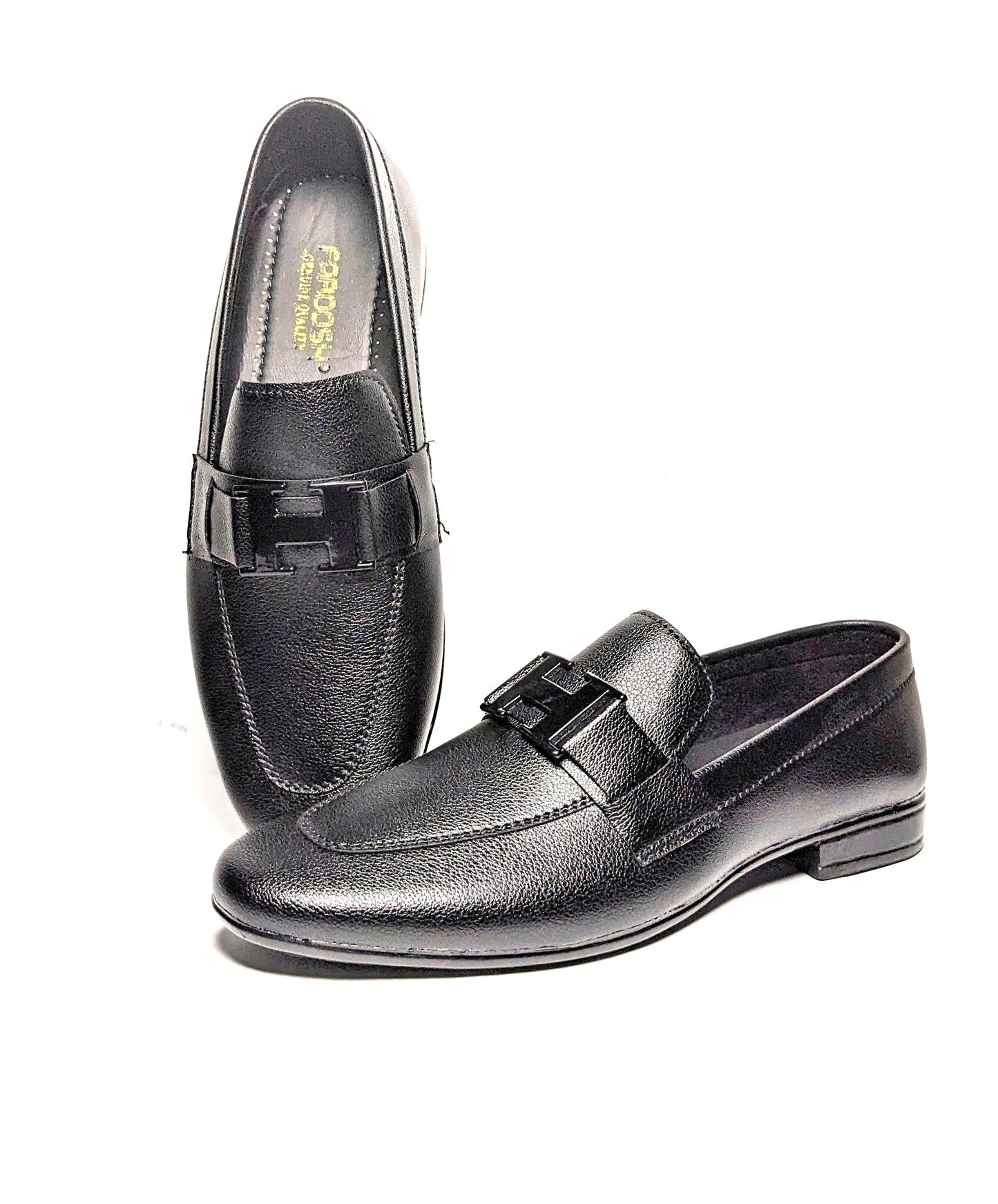 FL-02 Black Grain Leather H-Buckle Loafers for Men - Premium Formal & Casual Loafers | Best Price in Pakistan